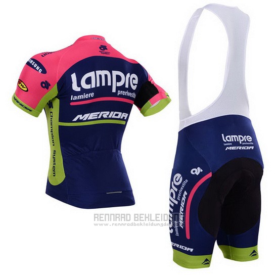 2015 Fahrradbekleidung Lampre Merida Rosa und Blau Trikot Kurzarm und Tragerhose